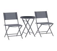 Outsunny Set Bistró 3 Piezas Mesa Cristal 2 Sillas Plegables, Gris