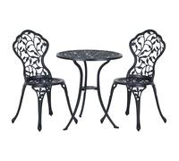 Outsunny Set Bistro de 3 piezas con 2 sillas de jardín y mesa redonda, juego de mesa y sillas de jardín de aluminio, para patio, jardín, exterior, negro