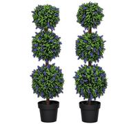 Outsunny Set de 2 árboles Artificiales de Lavanda Planta Artificial Grande 110 cm, Plantas Artificiales de plástico en Maceta, Flores Artificiales Resistentes a los Rayos UV con 3 Bolas para salón