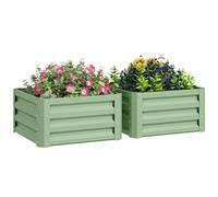 Outsunny Set de 2 Cama de jardín elevada, 60 x 60 x 30,5 cm, Verde Claro | Caja de plantación exterior, marco de acero galvanizado, para el cultivo de verduras, flores y hierbas