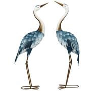 Outsunny Set de 2 Estatuas de Grulla de Acero para Jardín con Pintura Resistente y Estacas de Suelo para Decoración de Césped