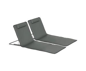 Outsunny Set de 2 Esteras de Playa Plegables 124x53x50cm con Respaldo Ajustable y Reposacabezas Esterillas con Bolsa de Transporte Gris Aosom España