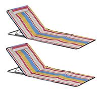 Outsunny Set de 2 Esterillas de Playa Plegables 124x53x50 cm con Respaldo Ajustable y Reposacabezas Esteras de Playa Portátil de Tela Oxford Acero con Bolsa de Transporte para Balcón Jardín Multicolor