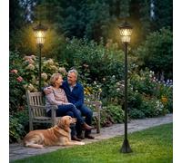 Outsunny Set de 2 Farolas Solares de Jardín, Luces Solares de Exterior de Acero Inoxidable con Altura Ajustable, 2 Modos de Brillo, IP44 Impermeable, para Terraza, Patio, 23,5x23,5x186 cm, Negro Negro