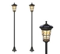 Outsunny Set de 2 Farolas Solares de Jardín, Luces Solares de Exterior de Acero Inoxidable con Altura Ajustable, 2 Modos de Brillo, IP44 Impermeable, para Terraza, Patio, 23,5x23,5x186 cm, Negro
