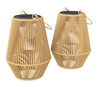 Outsunny Set de 2 Farolas Solares Exterior Linternas Jardín de Ratán Colgantes con Encendido y Apagado Automático IP44 Marrón Aosom España