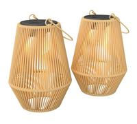 Outsunny Set de 2 Farolillos Solares Exterior, Linternas de Jardín de Ratán Colgantes con Encendido y Apagado Automático, IP44, Asa, Lámparas para Terraza, Balcón, Patio, 16x16x21 cm, Marrón