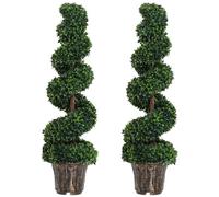 Outsunny Set de 2 Plantas de Boj en Espiral de 120cm para Interior, Plantas Artificiales para Interior y Exterior con Maceta Incluida, Planta de imitación para Hogar, Oficina, Sala de Estar,