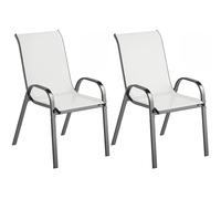 Outsunny Set de 2 sillas de jardín apilables con reposabrazos, sillas para Comer al Aire Libre de Acero y textilene, para Patio, balcón, terraza, Exterior e Interior, 54 x 71 x 93 cm, Gris Claro