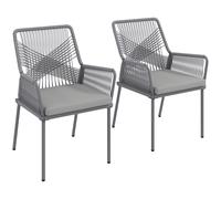 Outsunny Set de 2 sillas de jardín, sillas de terraza, cojines lavables, respaldo, reposabrazos, acero, ratán, gris oscuro