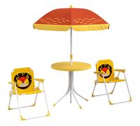 Outsunny Set de 2 Sillas Plegables y Mesa para Niños Mesa con Sombrilla Ajustable en Altura Temática de León para Jardín Amarillo Aosom España