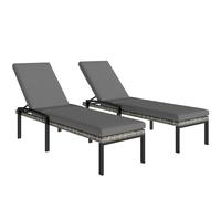 Outsunny Set de 2 tumbonas de polyrattan para jardín con respaldo 5 posiciones ajustable cojín hasta 120kg Gris claro