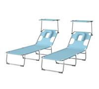 Outsunny Set de 2 Tumbonas Jardín Exterior Plegables con Dosel 360° Azul | Reposacabezas, Orificio Facial, Bolsillo Lateral, Respaldo Reclinable 5 Posiciones, Textilene 550 g/m², para Playa