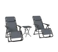 Outsunny Set de 2 Tumbonas Jardín Exterior Plegables con Mesa Auxiliar Portavasos Tumbonas de Gravedad Cero con Respaldo Ajustable Reposabrazos Extraíble para Patio Piscina Terraza Exterior Gris