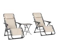 Outsunny Set de 2 Tumbonas Jardín Exterior Plegables con Mesa Auxiliar Portavasos Tumbonas de Gravedad Cero con Respaldo Ajustable Reposabrazos Extraíble para Patio Piscina Terraza Exterior Beige