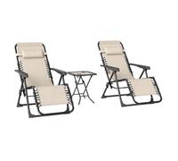 Outsunny Set de 2 Tumbonas Jardín Exterior Plegables con Mesa Auxiliar Portavasos Tumbonas de Gravedad Cero con Respaldo Ajustable Reposabrazos Extraíble para Patio Piscina Terraza Exterior Beige