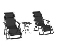 Outsunny Set de 2 Tumbonas Jardín Exterior Plegables con Mesa Auxiliar Portavasos Tumbonas de Gravedad Cero con Respaldo Ajustable Reposabrazos Extraíble para Patio Piscina Terraza Exterior Negro