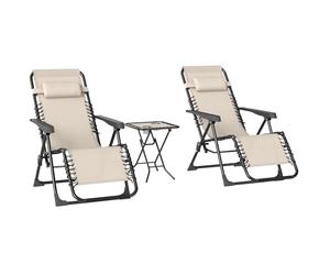 Outsunny Set de 2 Tumbonas Jardín Exterior Plegables con Portavasos Beige