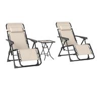Outsunny Set de 2 Tumbonas Jardín Exterior Plegables de Gravedad Cero con Mesa Auxiliar con Portavasos Reposacabezas Beige