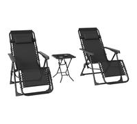 Outsunny Set de 2 Tumbonas Jardín Exterior Plegables de Gravedad Cero con Mesa Auxiliar con Portavasos Reposacabezas Negro