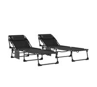 Outsunny set de 2 tumbonas jardín exterior, tumbonas plegables con reposacabezas y bolsillo lateral, respaldo reclinable 5 posiciones y asiento de malla transpirable para playa, piscina, negro