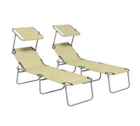 Outsunny Set de 2 Tumbonas Plegables para Jardín con Toldo y Respaldo Regulable, Tumbonas de Jardín en Tejido Oxford y Metal, para Playa, Piscina, 187x58x36 cm, Beige Aosom España