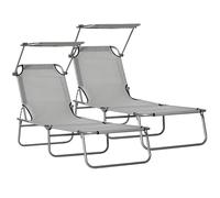 Outsunny Set de 2 Tumbonas Plegables Tumbonas de Jardín Exterior Reclinables con Toldo Desmontable con Ángulo Regulable Respaldo Ajustable en 4 Niveles para Terraza Piscina Patio 187x58x36 cm Gris