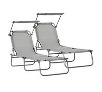 Outsunny set de 2 tumbonas plegables tumbonas de jardín exterior reclinables con toldo desmontable con ángulo regulable respaldo ajustable en 4 niveles para terraza piscina patio 187x58x36 cm gris 58