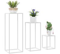 Outsunny Set de 3 soportes para plantas, taburete de metal apilable para flores, soporte para macetas de interior y exterior, para jardín, balcón, hogar, blanco