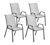Outsunny Set de 4 sillas de jardín apilables con reposabrazos, sillas para Comer al Aire Libre de Acero y textilene, para Patio, balcón, terraza, Exterior e Interior, 54 x 71 x 93 cm, Gris