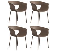 Outsunny Set de 4 Sillas de jardín ergonómicas para balcón con diseño con corte y reposabrazos inoxidables Café Aosom España