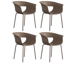 Outsunny Set de 4 Sillas de jardín ergonómicas para balcón con diseño con corte y reposabrazos inoxidables Café Aosom España