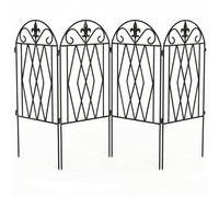 Outsunny Set de 4 Vallas de Jardín Metálicas 125x56 cm con Diseño Arqueado Resistente Fácil de Instalar para Patio Césped Negro
