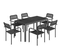 Outsunny Set de Comedor Exterior para 6 Personas, Mesa y Sillas con Orificio para Parasol, Negro