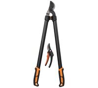 Outsunny Set de herramientas de jardinería de 2 piezas con podadora y tijeras para setos de 69,5 cm, tijeras de podar con mango suave y bloqueo de seguridad, ligero y compacto, naranja