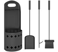 Outsunny Set de herramientas para chimenea 4 piezas, accesorio herramientas chimenea con escoba pala atizador y soporte, en metal negro