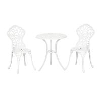 Outsunny Set de Jardín 3 Piezas en Aluminio Blanco, 2 Sillas de Exterior 45x42x85,5 cm y Mesa Redonda 61x66,5 cm Aosom España