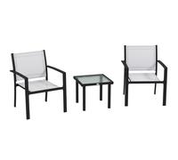 Outsunny Set de Jardín con Tavolino en Vidrio y 2 Sillas Apilables en Tela de Red, Gris Claro Aosom España