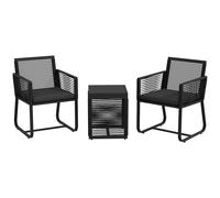 Outsunny Set de Jardín en Ratán con 2 Sillones con Cojines y Mesa de Café de Cristal Negro Aosom España