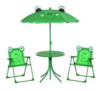 Outsunny Set de Mesa y Sillas Infantil de Jardín Conjunto de Picnic Plegable con Sombrilla Ajustable en Altura de 100-125 cm Verde Aosom España