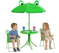 Outsunny Set de Mesa y Sillas Infantil de Jardín Conjunto de Picnic Plegable para Niños Juego de Mesa con Sombrilla Ajustable en Altura de 100-125 cm Diseño de Rana Verde