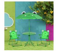 Conjunto De Picnic Infantil Plegable Con Sombrilla Verde Outsunny
