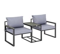 Outsunny Set de muebles de balcón de 3 piezas 2 sillones con mesa cojines desmontables asiento y respaldo funda transpirable Gris