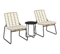 Outsunny Set de muebles de jardín de 3 piezas, 2 sillas de rattan, 1 mesa con tapa metálica, cojines de asiento, set bistró, beige y marrón
