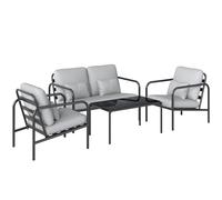 Outsunny Set de salón de jardín 4 piezas en acero con sofá 2 plazas, 2 sillones, mesa, cojines, Gris claro