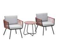 Outsunny Set Muebles de Jardín Ratán 3 Piezas Mesa y Sillones Acolchados Diseño Moderno Exterior Teca y Gris Aosom España