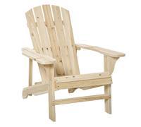 Outsunny silla adirondack de madera silla de jardín con asiento extra ancho carga 150 kg para patio terraza balcón 78x89x88 cm natural