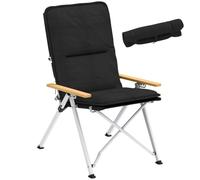 Outsunny Silla Camping portát. para Adultos Respaldo Alto Plegable Negro | Asiento acolchado, bolsa de transporte, sillón reclinable para exteriores, senderismo, pesca, playa, picnic