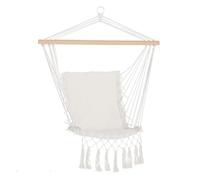 Outsunny Silla Colgante con Borlas Silla Columpio de Algodón Carga 120 kg Sillón Colgante Estilo Moderno para Interior y Exterior Blanco