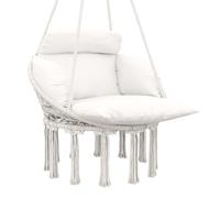 Outsunny Silla colgante con gran cojín relleno hamaca sillón colgante con flecos kit de suspensión 80 x 60 x 40 cm crema